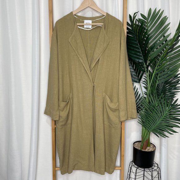 SOLD Zara Beige Tan Linen Coat Jacket Size S Relaxed Pockets Long Sleeve Casual - Picture 2 of 12